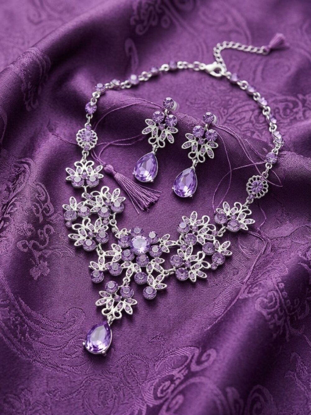 purple necklace earrings set vintage